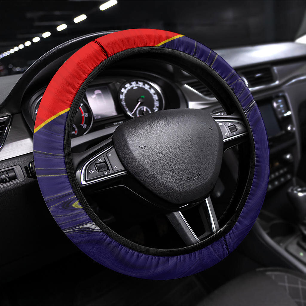 Spain Football Steering Wheel Cover Fear the Bull Soccer Mascot Marble Art