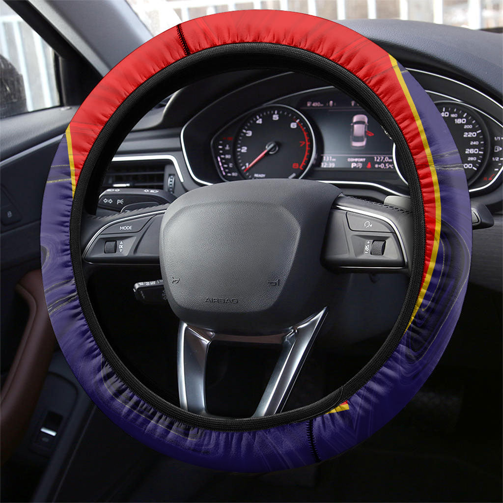 Spain Football Steering Wheel Cover Fear the Bull Soccer Mascot Marble Art