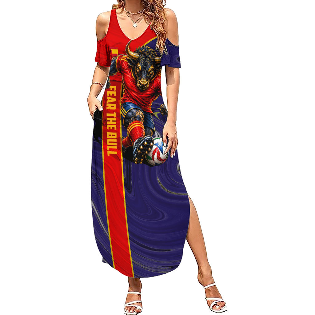 Personalized Spain Football Summer Maxi Dress Fear the Bull Soccer Mascot Marble Art