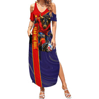 Personalized Spain Football Summer Maxi Dress Fear the Bull Soccer Mascot Marble Art