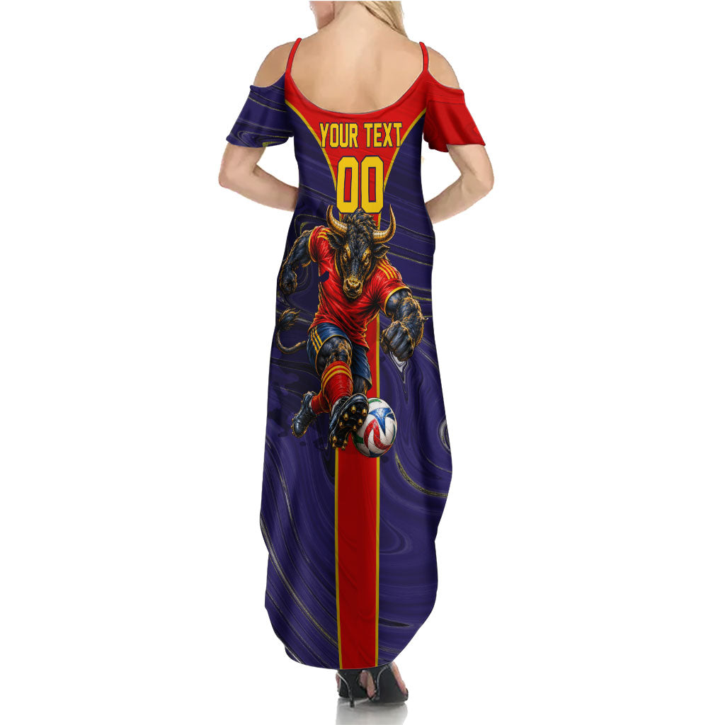 Personalized Spain Football Summer Maxi Dress Fear the Bull Soccer Mascot Marble Art