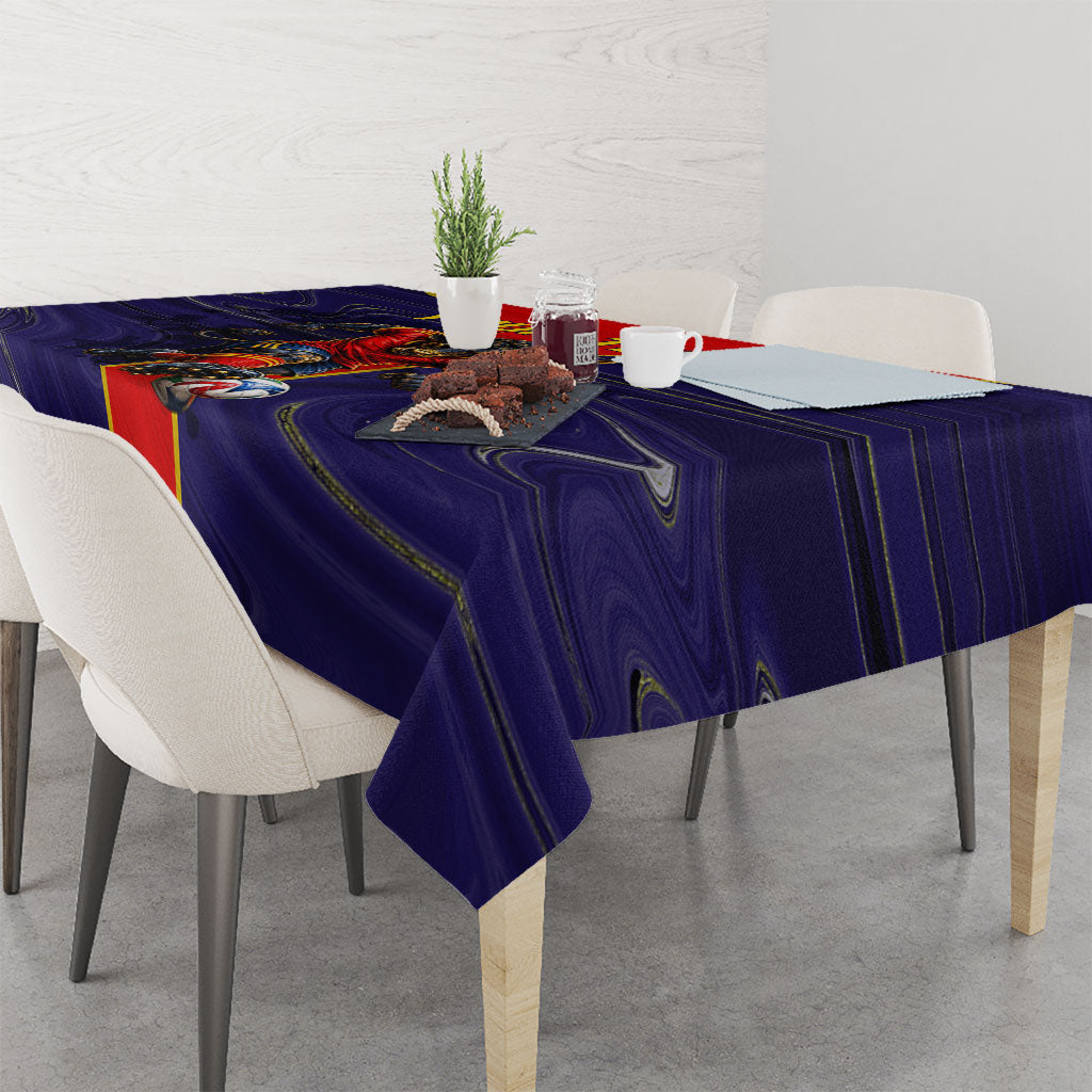 Personalized Spain Football Tablecloth Fear the Bull Soccer Mascot Marble Art