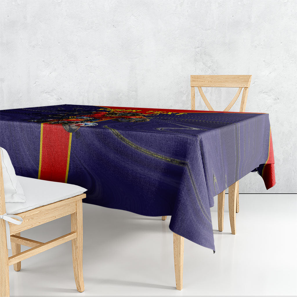 Personalized Spain Football Tablecloth Fear the Bull Soccer Mascot Marble Art