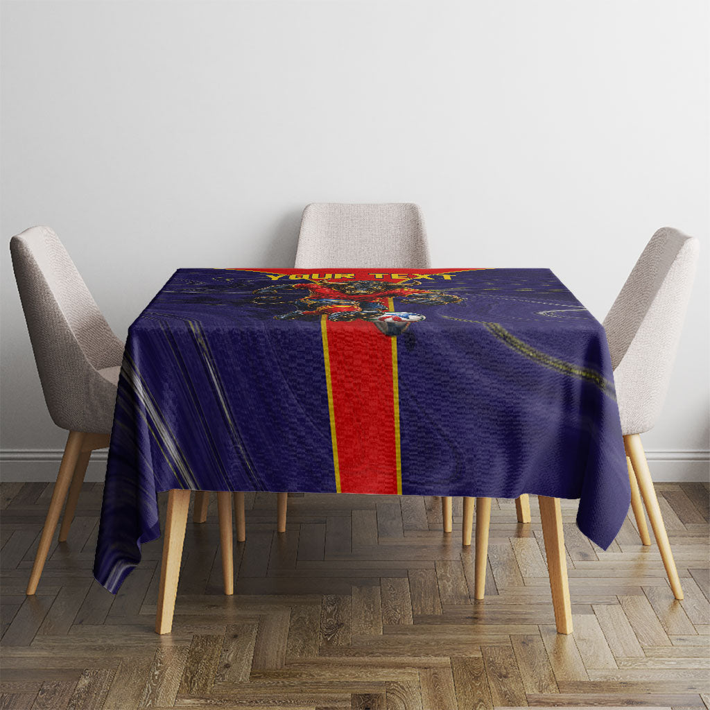 Personalized Spain Football Tablecloth Fear the Bull Soccer Mascot Marble Art