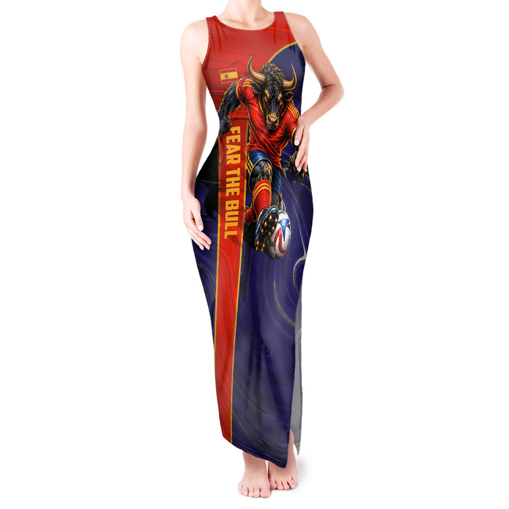 Personalized Spain Football Tank Maxi Dress Fear the Bull Soccer Mascot Marble Art
