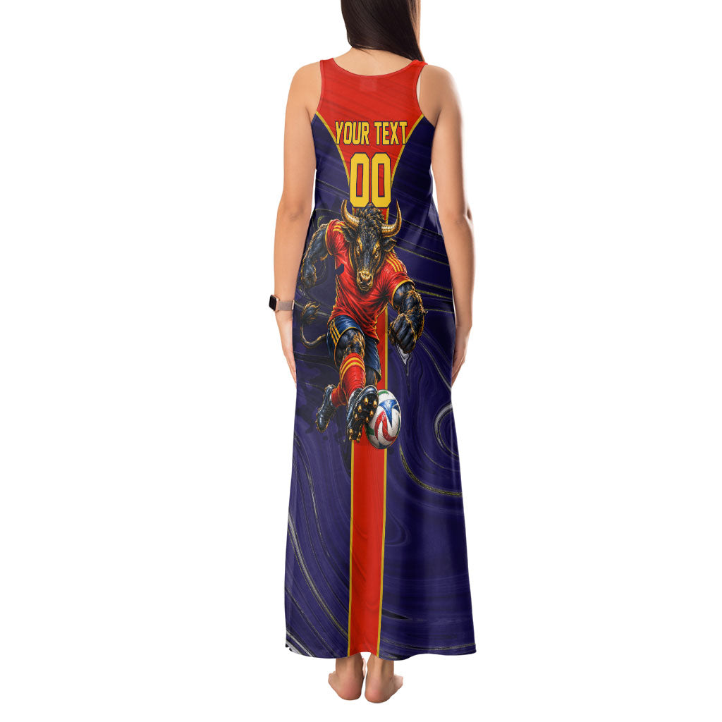 Personalized Spain Football Tank Maxi Dress Fear the Bull Soccer Mascot Marble Art