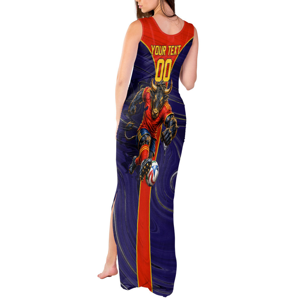 Personalized Spain Football Tank Maxi Dress Fear the Bull Soccer Mascot Marble Art