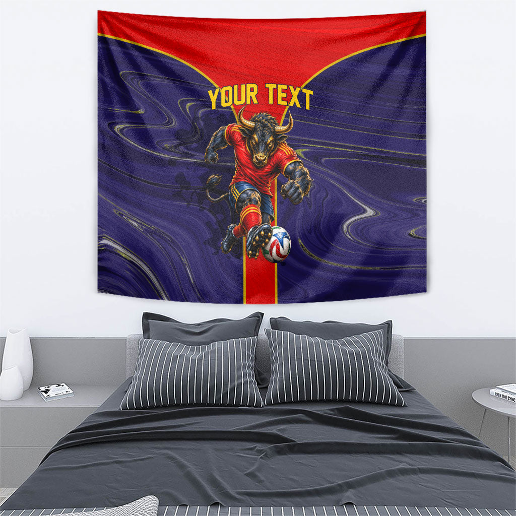 Personalized Spain Football Tapestry Fear the Bull Soccer Mascot Marble Art