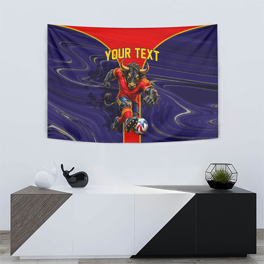 Personalized Spain Football Tapestry Fear the Bull Soccer Mascot Marble Art