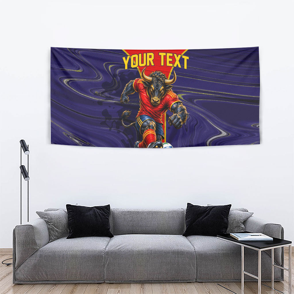 Personalized Spain Football Tapestry Fear the Bull Soccer Mascot Marble Art