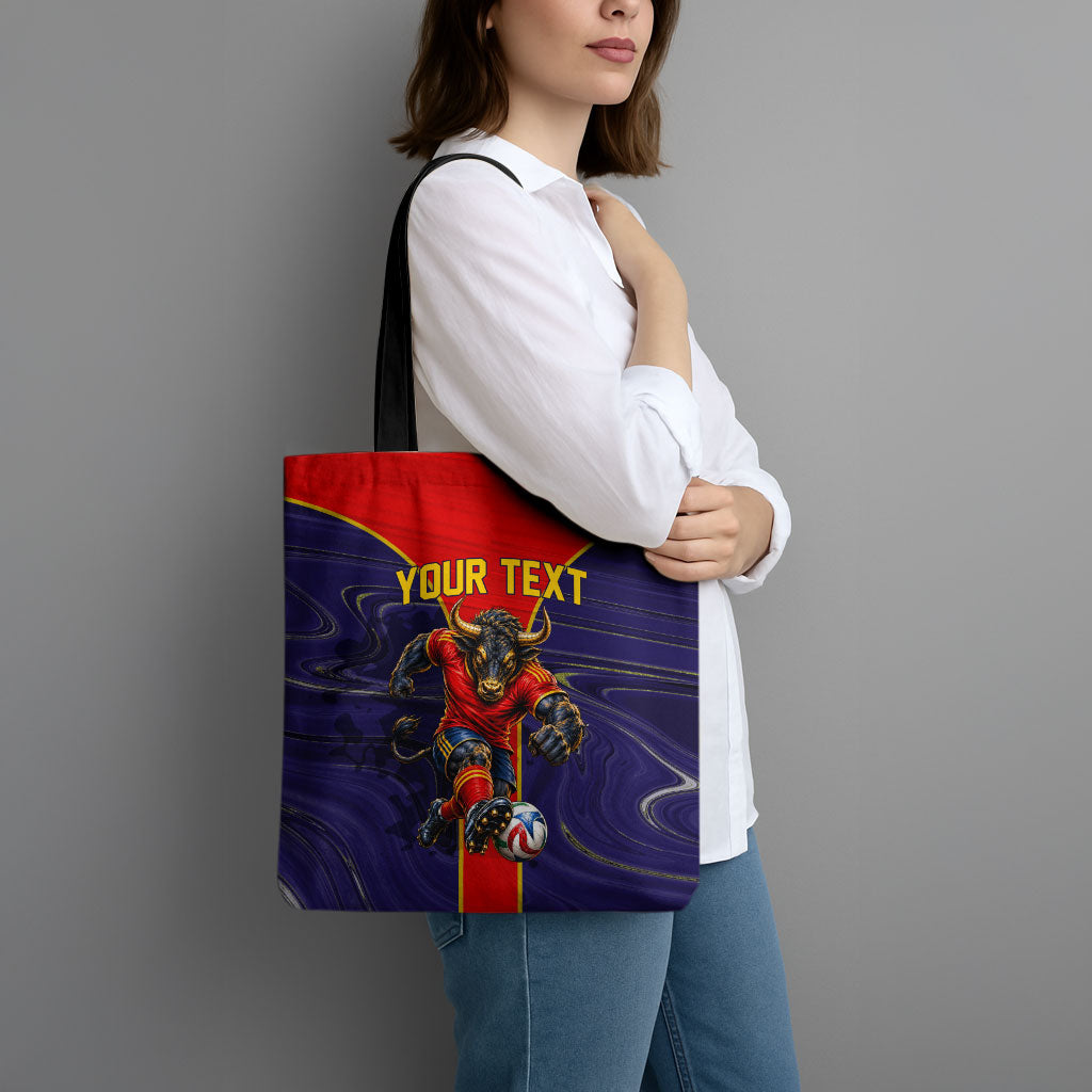 Personalized Spain Football Tote Bag Fear the Bull Soccer Mascot Marble Art