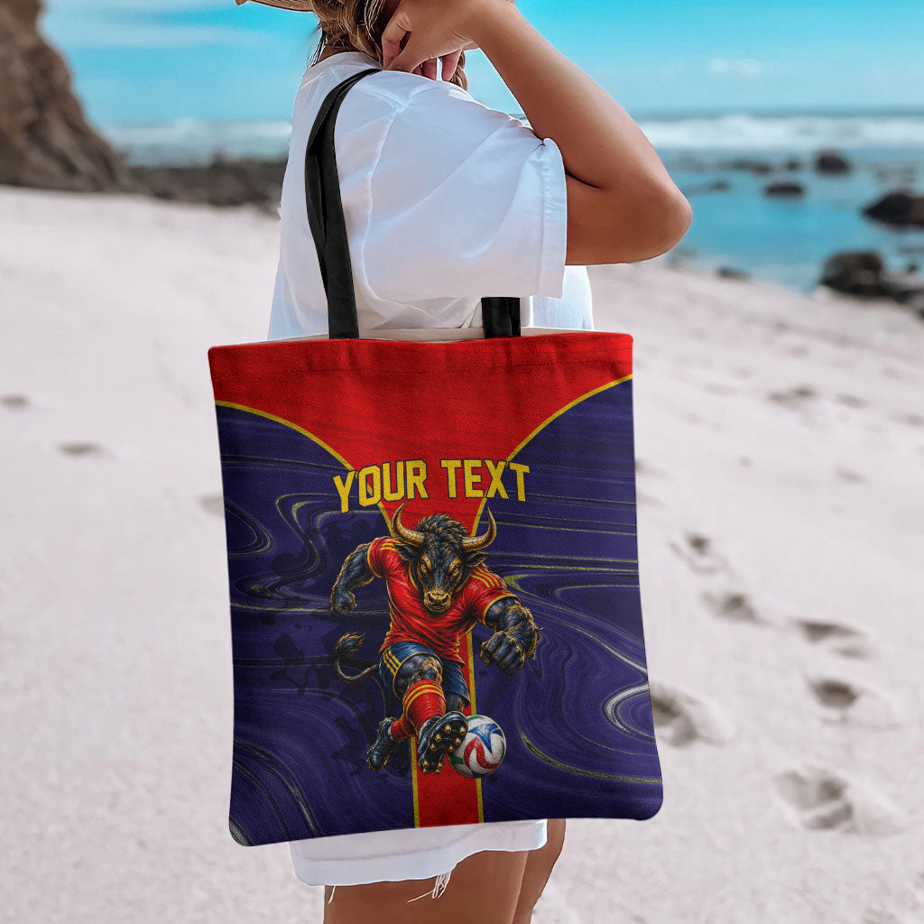 Personalized Spain Football Tote Bag Fear the Bull Soccer Mascot Marble Art