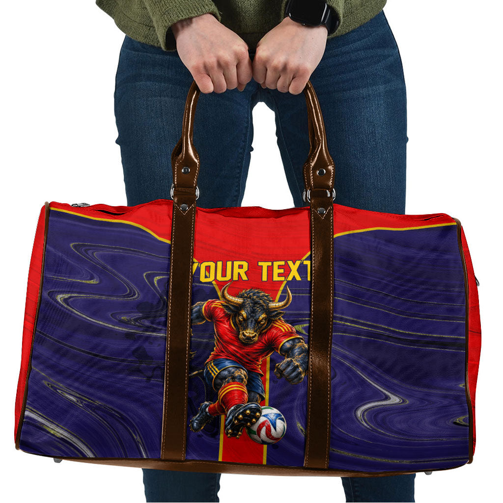 Personalized Spain Football Travel Bag Fear the Bull Soccer Mascot Marble Art