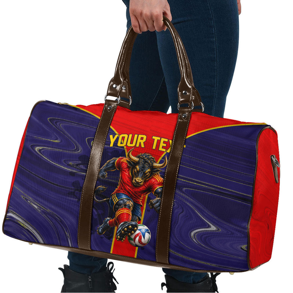 Personalized Spain Football Travel Bag Fear the Bull Soccer Mascot Marble Art