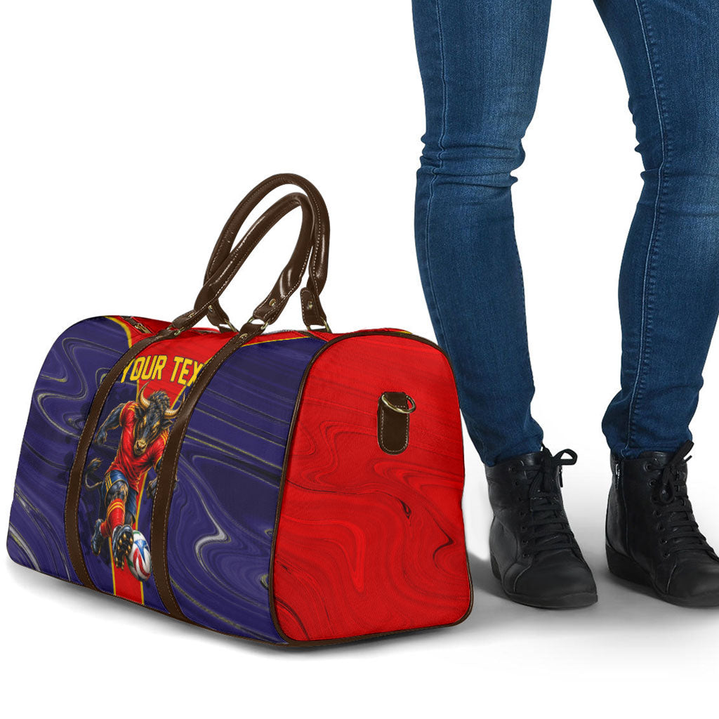 Personalized Spain Football Travel Bag Fear the Bull Soccer Mascot Marble Art