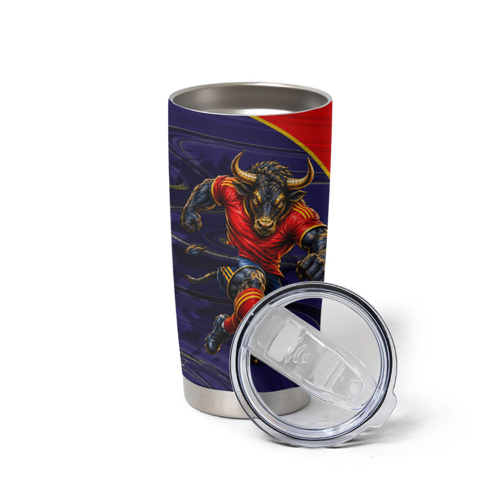 Personalized Spain Football Tumbler Cup Fear the Bull Soccer Mascot Marble Art