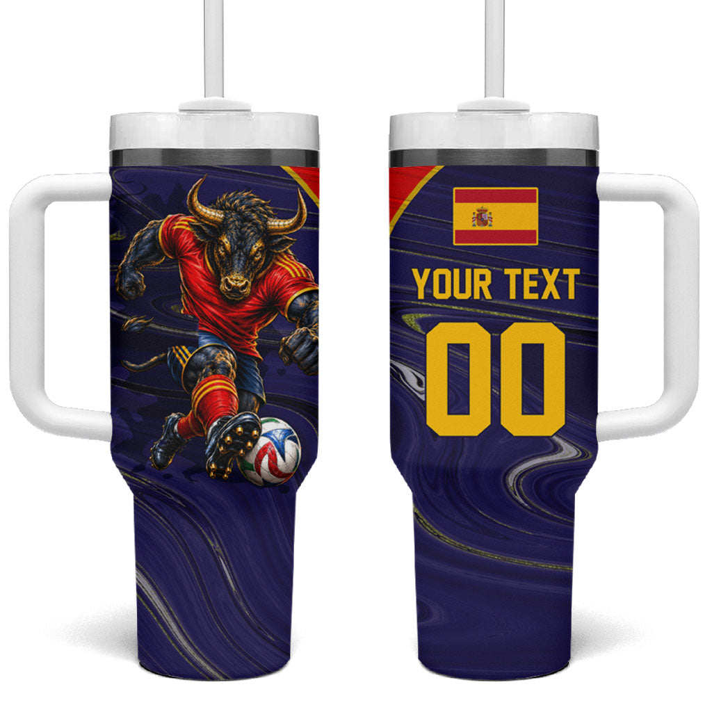 Personalized Spain Football Tumbler With Handle Fear the Bull Soccer Mascot Marble Art