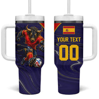 Personalized Spain Football Tumbler With Handle Fear the Bull Soccer Mascot Marble Art