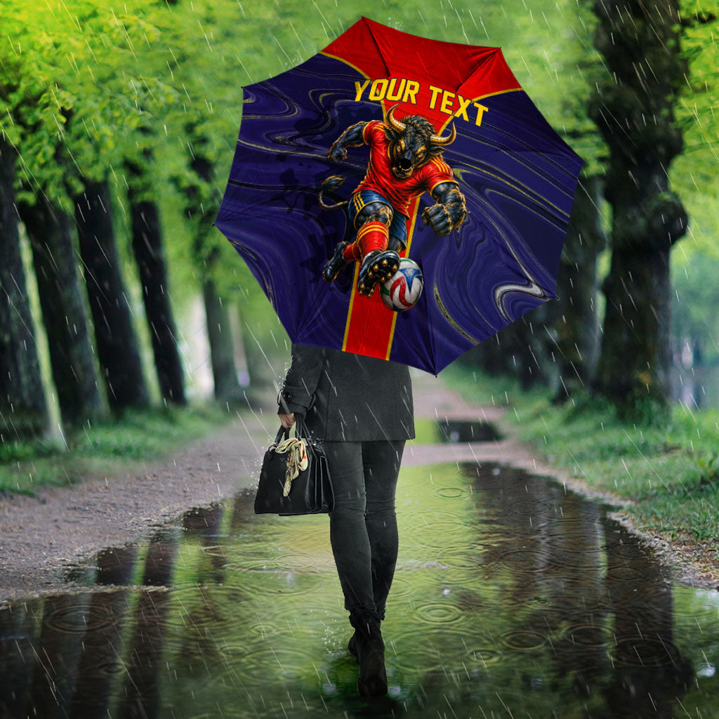 Personalized Spain Football Umbrella Fear the Bull Soccer Mascot Marble Art