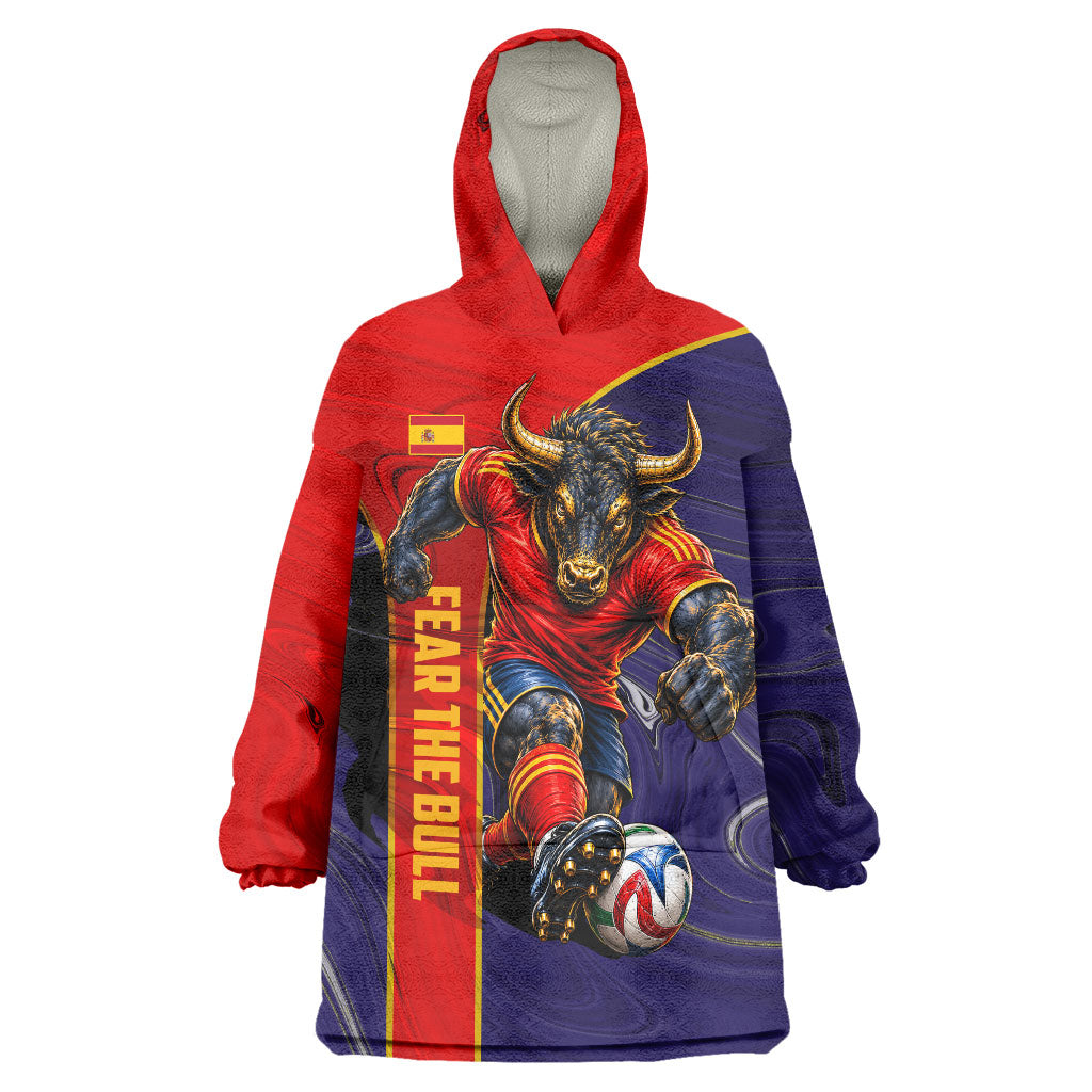 Personalized Spain Football Wearable Blanket Hoodie Fear the Bull Soccer Mascot Marble Art