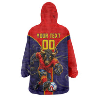 Personalized Spain Football Wearable Blanket Hoodie Fear the Bull Soccer Mascot Marble Art