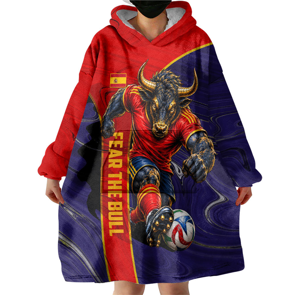 Personalized Spain Football Wearable Blanket Hoodie Fear the Bull Soccer Mascot Marble Art