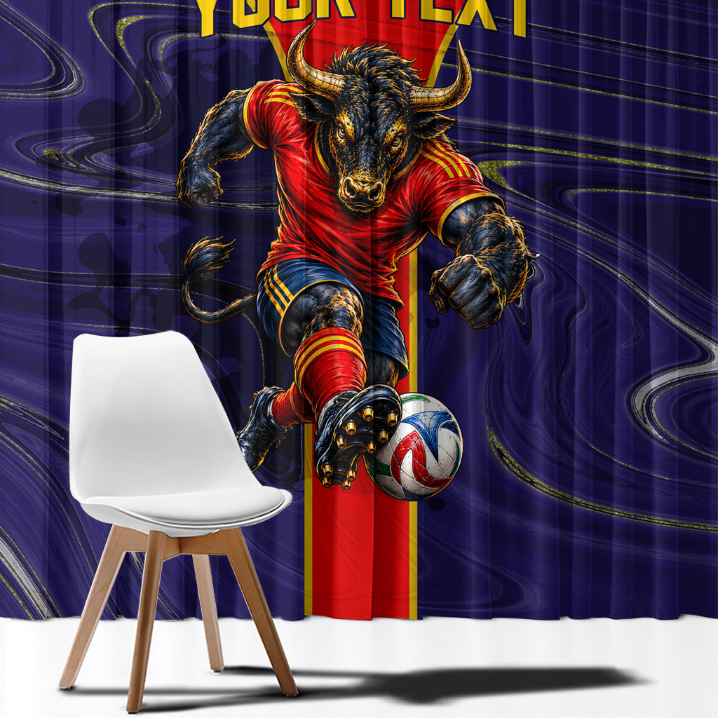 Personalized Spain Football Window Curtain Fear the Bull Soccer Mascot Marble Art