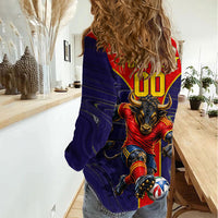Personalized Spain Football Women Casual Shirt Fear the Bull Soccer Mascot Marble Art
