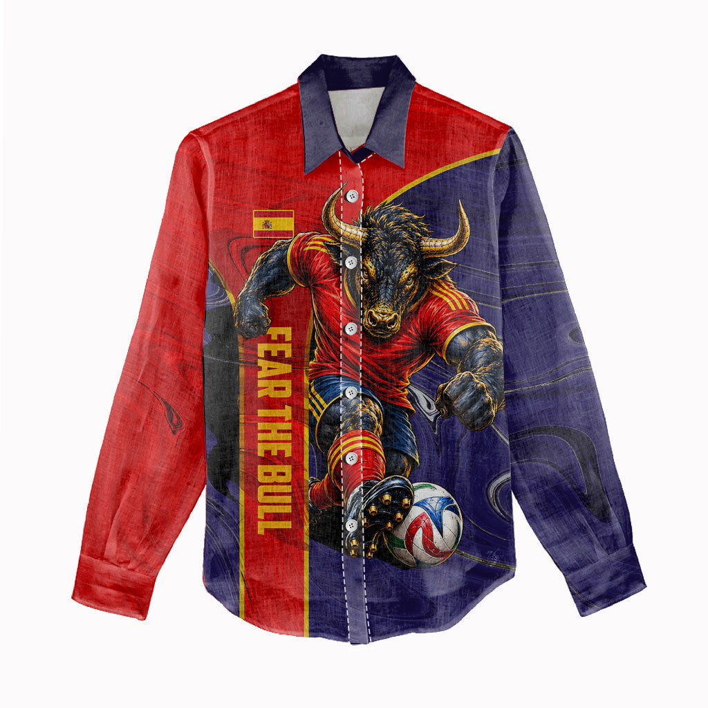 Personalized Spain Football Women Casual Shirt Fear the Bull Soccer Mascot Marble Art