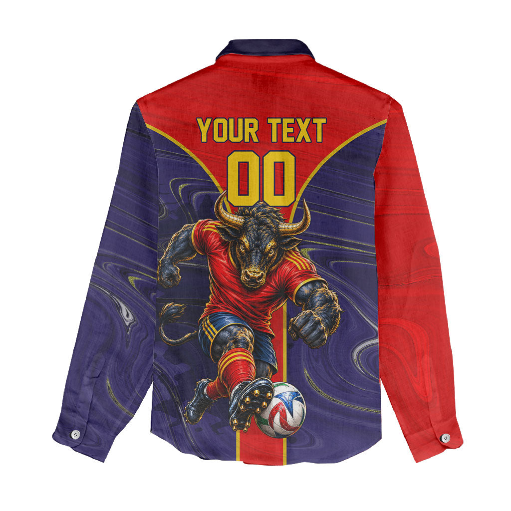 Personalized Spain Football Women Casual Shirt Fear the Bull Soccer Mascot Marble Art