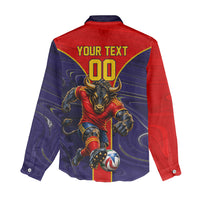 Personalized Spain Football Women Casual Shirt Fear the Bull Soccer Mascot Marble Art