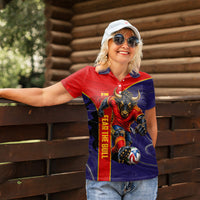 Personalized Spain Football Women Polo Shirt Fear the Bull Soccer Mascot Marble Art