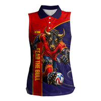 Personalized Spain Football Women Sleeveless Polo Shirt Fear the Bull Soccer Mascot Marble Art