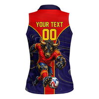 Personalized Spain Football Women Sleeveless Polo Shirt Fear the Bull Soccer Mascot Marble Art