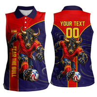Personalized Spain Football Women Sleeveless Polo Shirt Fear the Bull Soccer Mascot Marble Art
