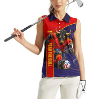 Personalized Spain Football Women Sleeveless Polo Shirt Fear the Bull Soccer Mascot Marble Art