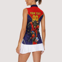 Personalized Spain Football Women Sleeveless Polo Shirt Fear the Bull Soccer Mascot Marble Art