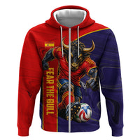 Personalized Spain Football Zip Hoodie Fear the Bull Soccer Mascot Marble Art