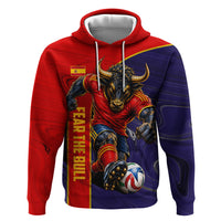 Personalized Spain Football Zip Hoodie Fear the Bull Soccer Mascot Marble Art
