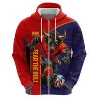 Personalized Spain Football Zip Hoodie Fear the Bull Soccer Mascot Marble Art