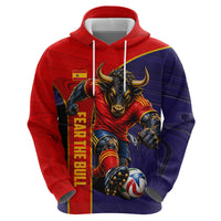 Personalized Spain Football Zip Hoodie Fear the Bull Soccer Mascot Marble Art