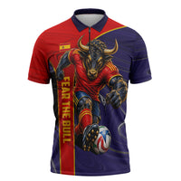 Personalized Spain Football Zipper Polo Shirt Fear the Bull Soccer Mascot Marble Art