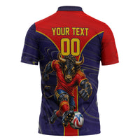 Personalized Spain Football Zipper Polo Shirt Fear the Bull Soccer Mascot Marble Art