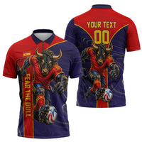 Personalized Spain Football Zipper Polo Shirt Fear the Bull Soccer Mascot Marble Art