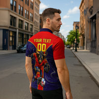 Personalized Spain Football Zipper Polo Shirt Fear the Bull Soccer Mascot Marble Art