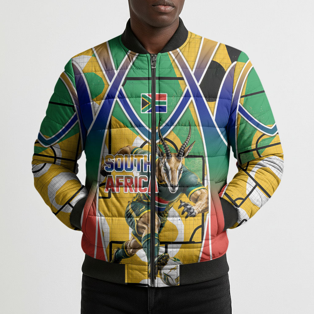 Personalized South Africa Football Springbok Bomber Puffer Jacket Bafana Bafana Rainbow Nation Flag Colors