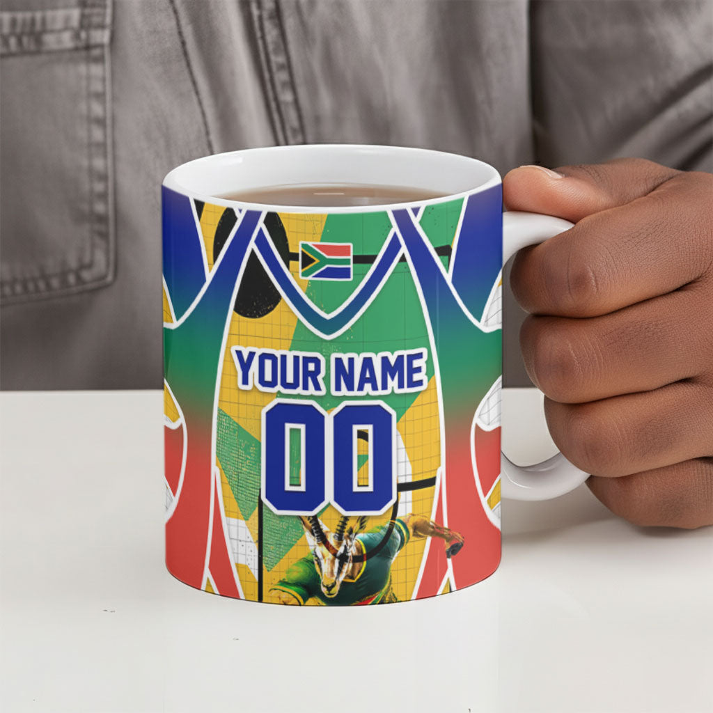 Personalized South Africa Football Springbok Ceramic Mug Bafana Bafana Rainbow Nation Flag Colors