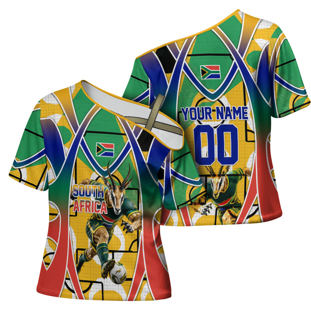 Personalized South Africa Football Springbok Cross Shoulder Shirt Bafana Bafana Rainbow Nation Flag Colors