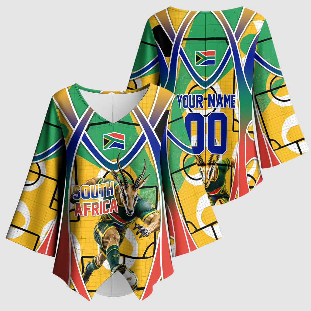 Personalized South Africa Football Springbok Kimono Sleeve Blouse Bafana Bafana Rainbow Nation Flag Colors