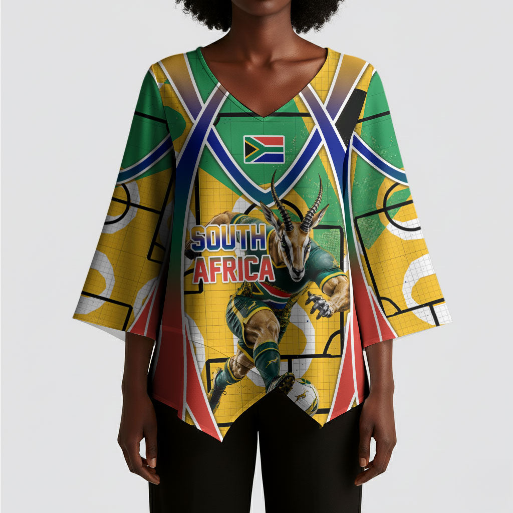 Personalized South Africa Football Springbok Kimono Sleeve Blouse Bafana Bafana Rainbow Nation Flag Colors